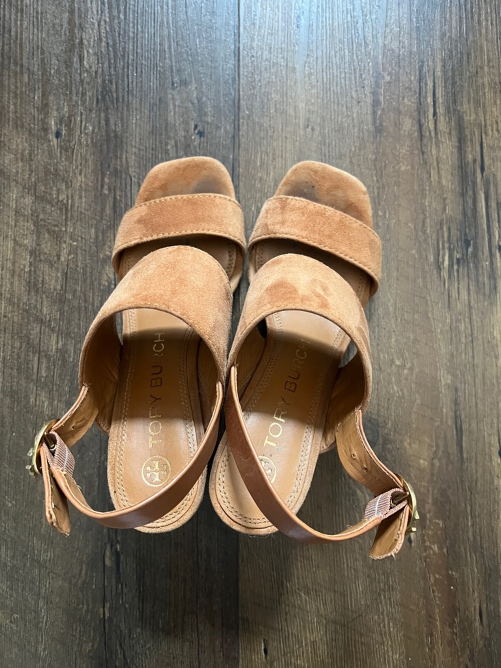 Tory Burch Tan Suede Two-Band Slingback Wedge Sandals - Picture 4 of 4